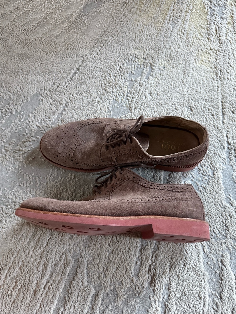 Polo Ralph Lauren oxford shoes Torrington Brown Suede Wingtip Brogue lace up 12